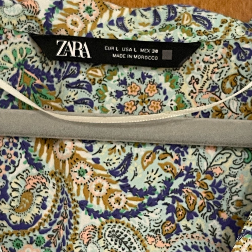 Zara L/S Paisley Tie Front Crop Top 100% Poly - Picture 3 of 7